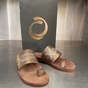 Calleen Cordero “Fonda” metallic leather sandals. New in original box.